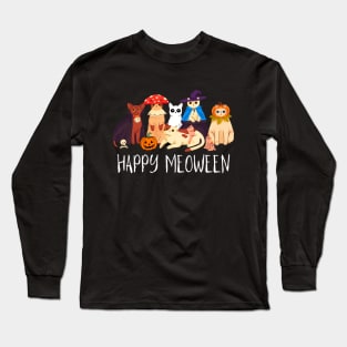 Happy Meoween Creepy Cute Cats Halloween Funny Long Sleeve T-Shirt